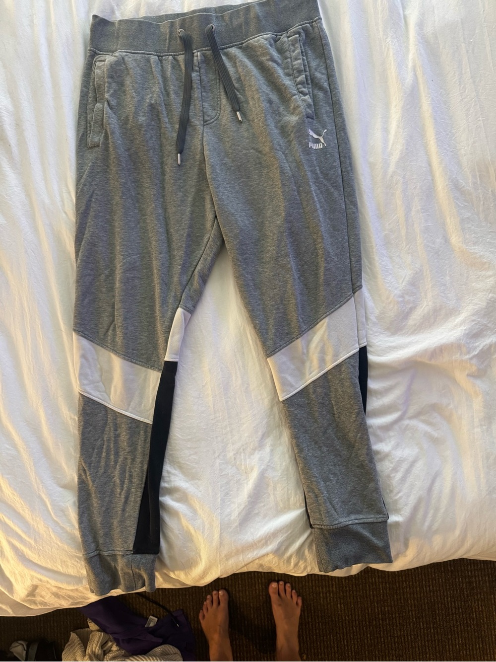 Puma Grey Jogger Pants with White & Black Panels